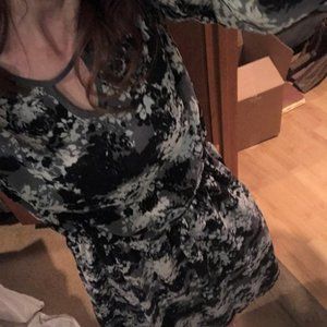 Black and Gray Keyhole Neck Floral Dress